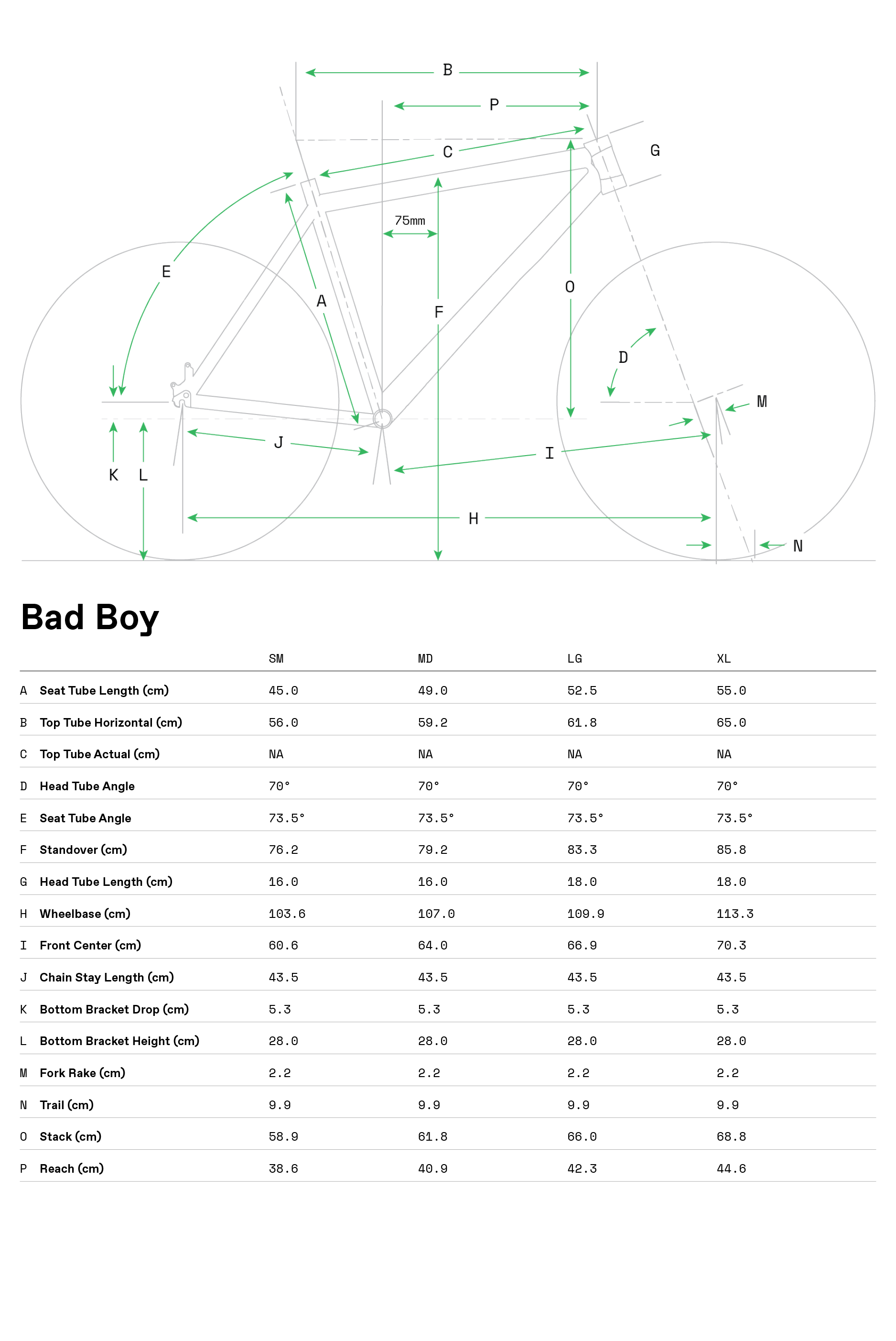 cannondale bad boy size chart